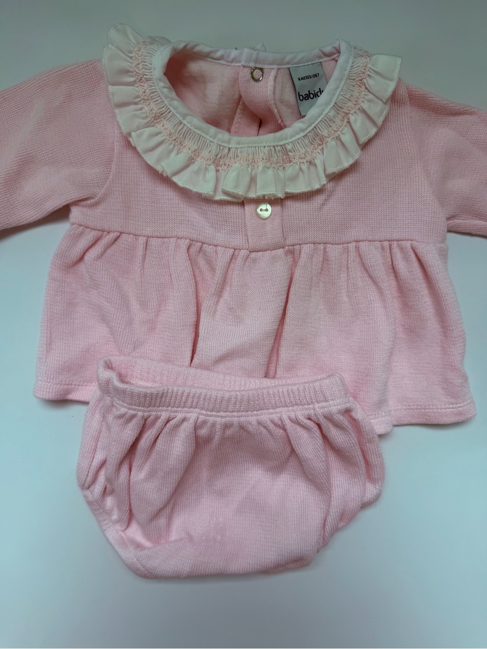 Babidu Pink Ruffle Collar Knit Top & Bloomers Set